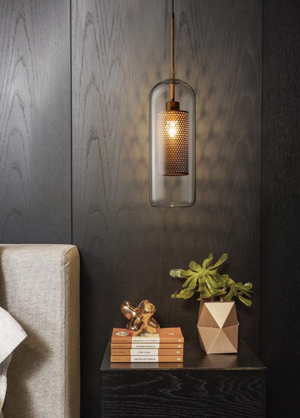 Eiruiella Pendelleuchte aus Glas mit Goldmaschenwerk für Esszimmer