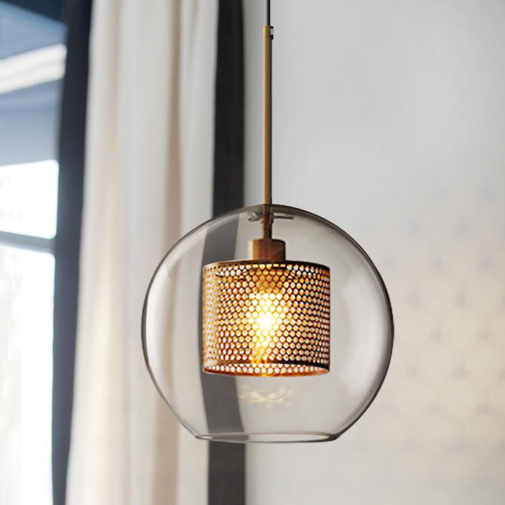 Eiruiella Pendelleuchte aus Glas mit Goldmaschenwerk für Esszimmer