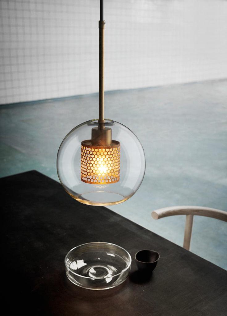 Eiruiella Pendelleuchte aus Glas mit Goldmaschenwerk für Esszimmer