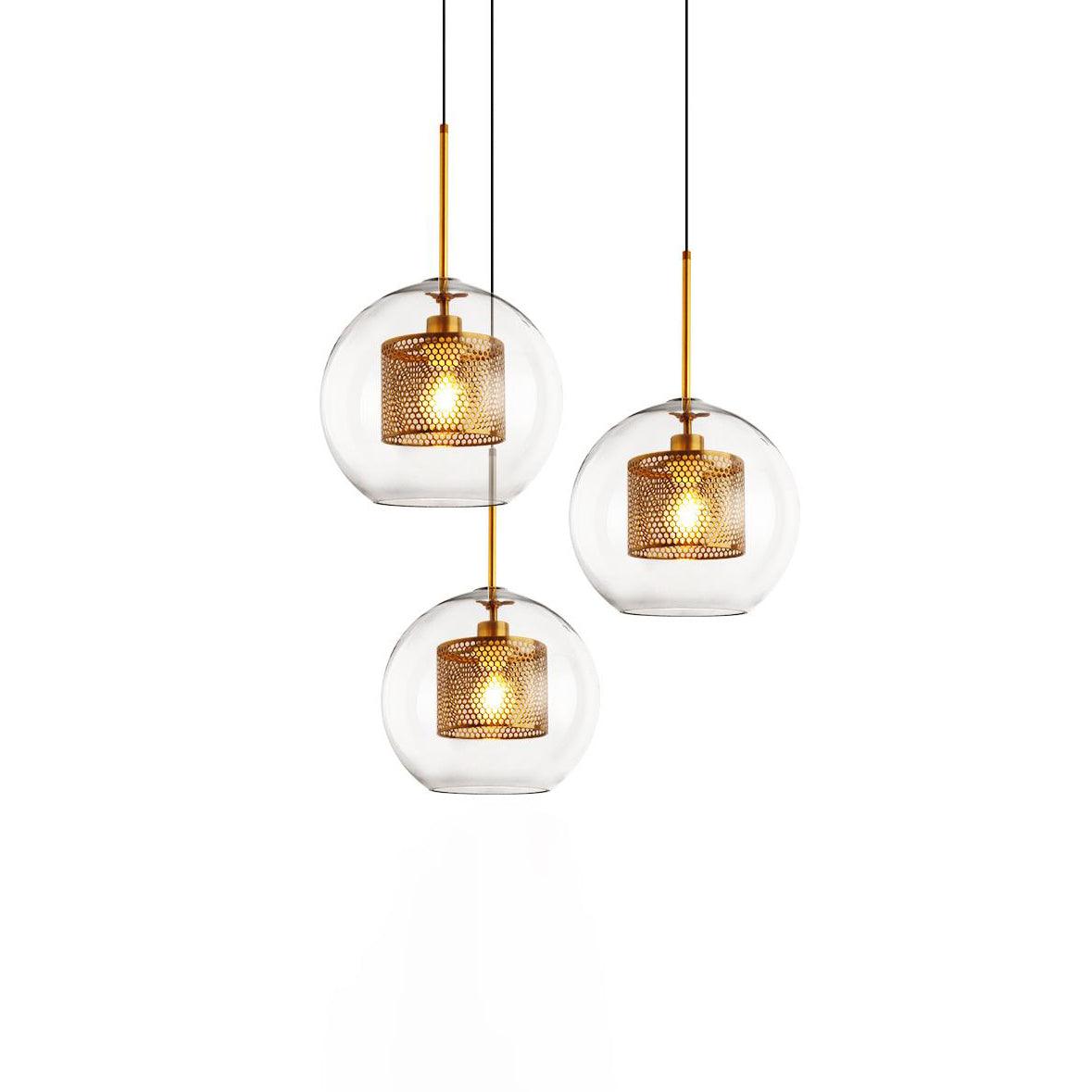 Eiruiella Pendelleuchte aus Glas mit Goldmaschenwerk für Esszimmer