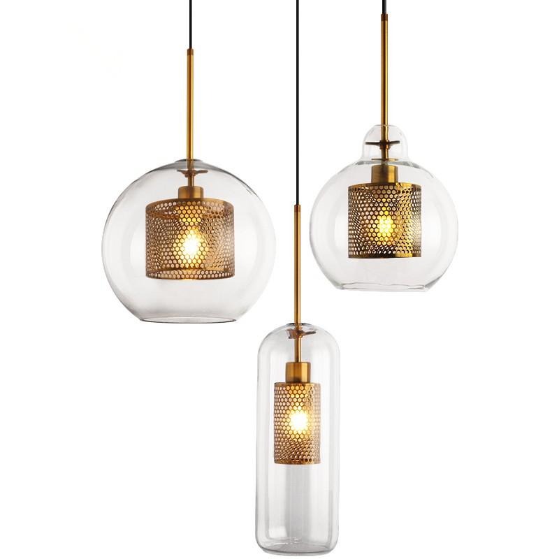 Eiruiella Pendelleuchte aus Glas mit Goldmaschenwerk für Esszimmer