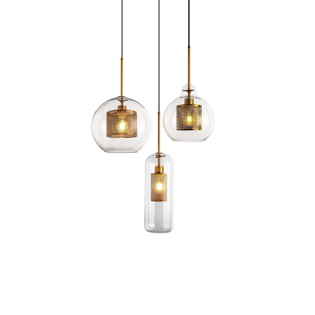 Eiruiella Pendelleuchte aus Glas mit Goldmaschenwerk für Esszimmer