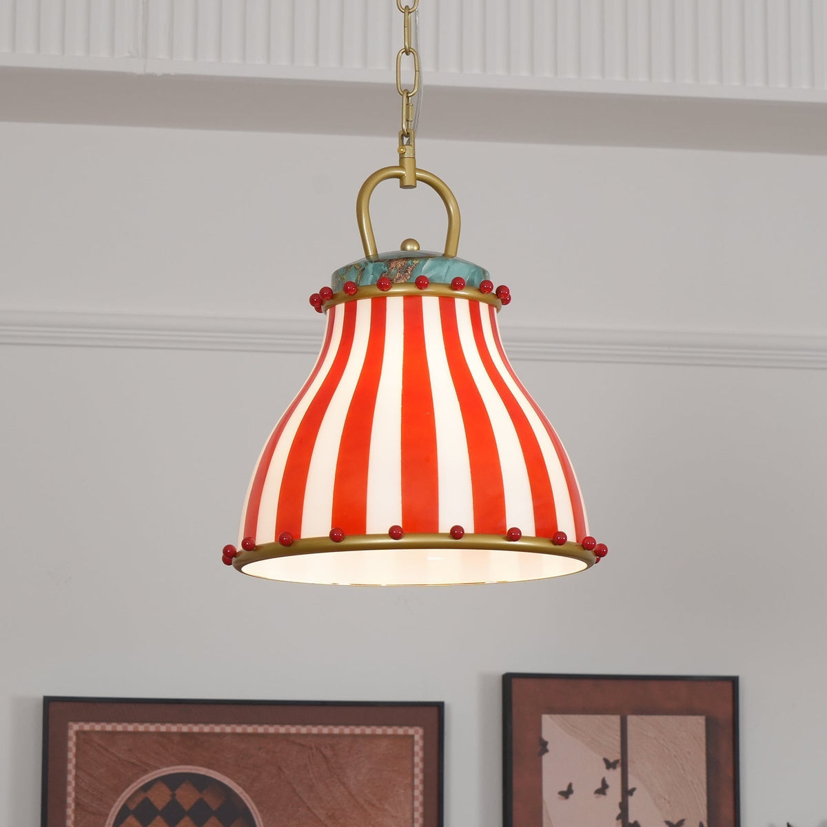 Red and Weiß stripes Glas Pendelleuchte