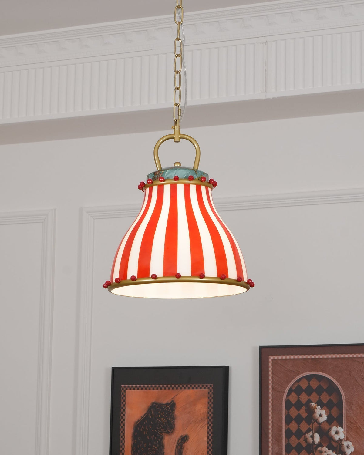 Red and Weiß stripes Glas Pendelleuchte