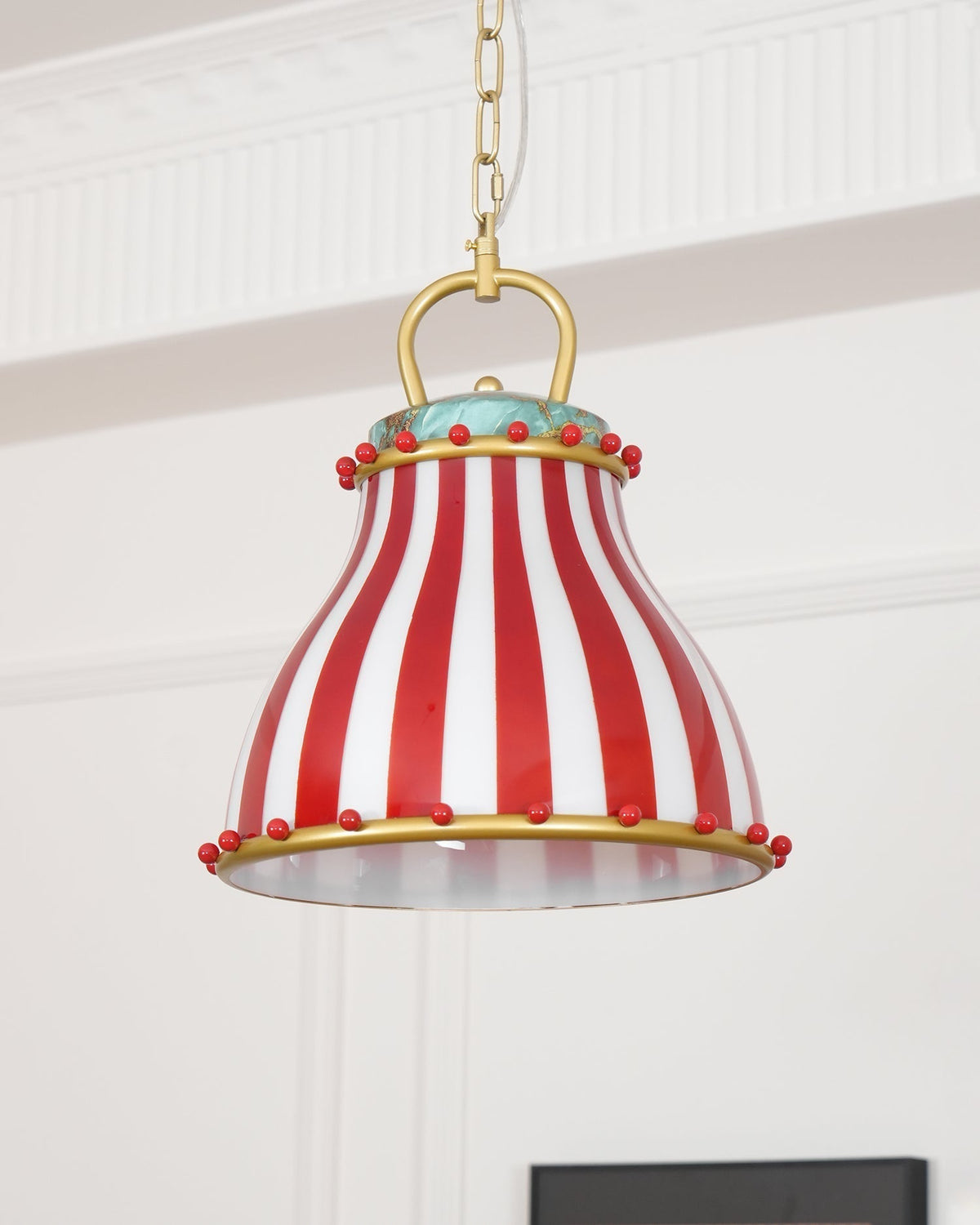 Red and Weiß stripes Glas Pendelleuchte