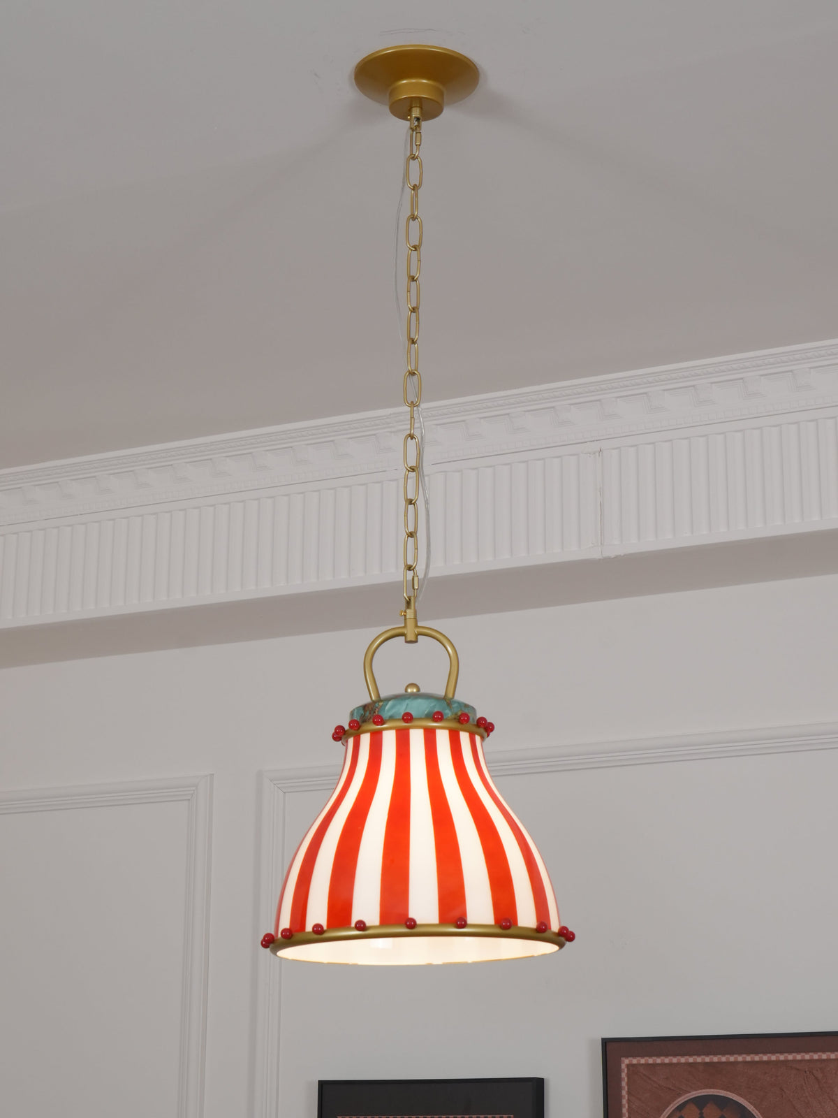Red and Weiß stripes Glas Pendelleuchte