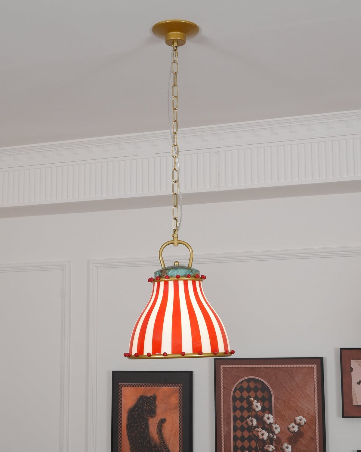 Red and Weiß stripes Glas Pendelleuchte