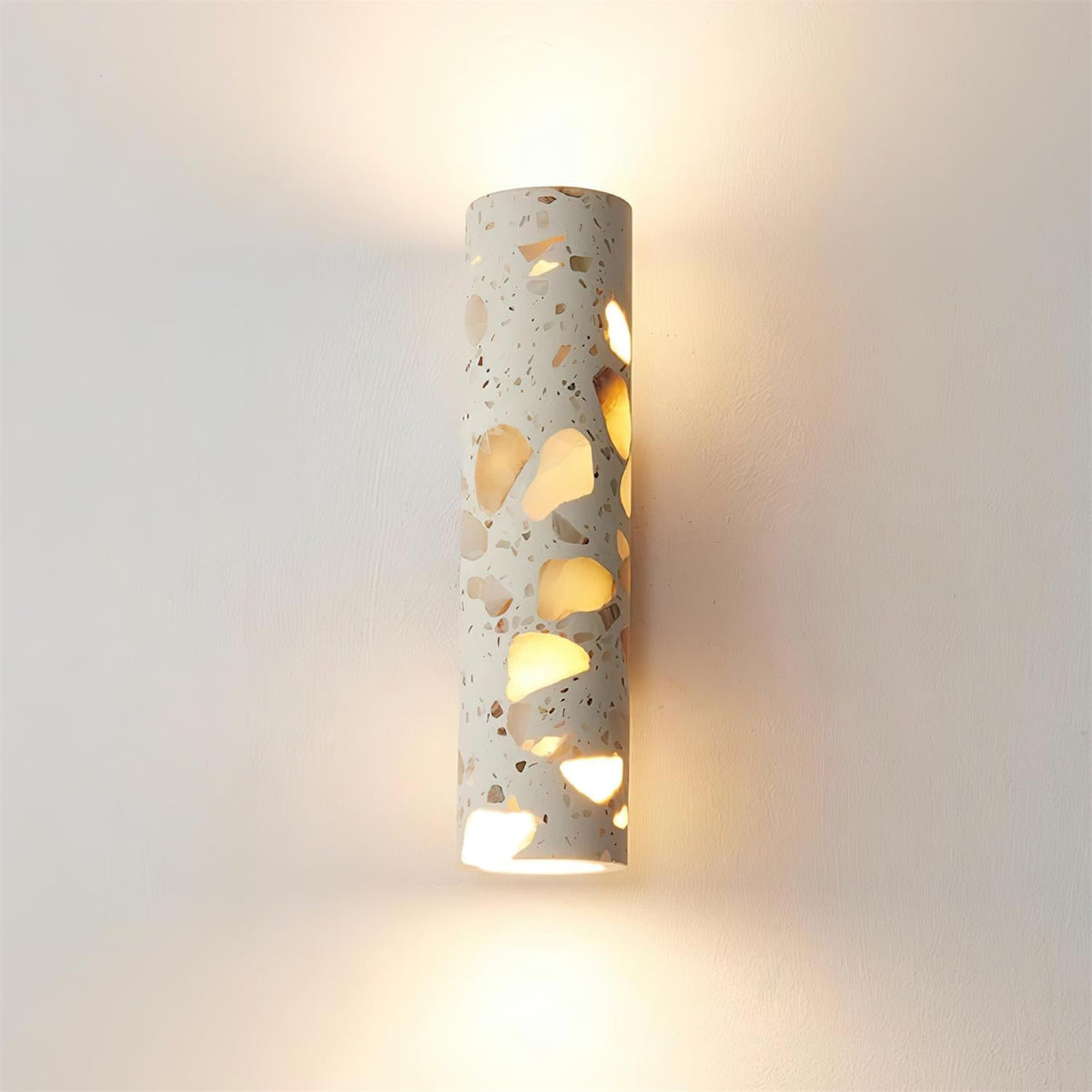 Calinaria Wandleuchte Beige Terrazzo-Stein-Zylinder minimalistisch fürs Schlafzimmer | Cielum