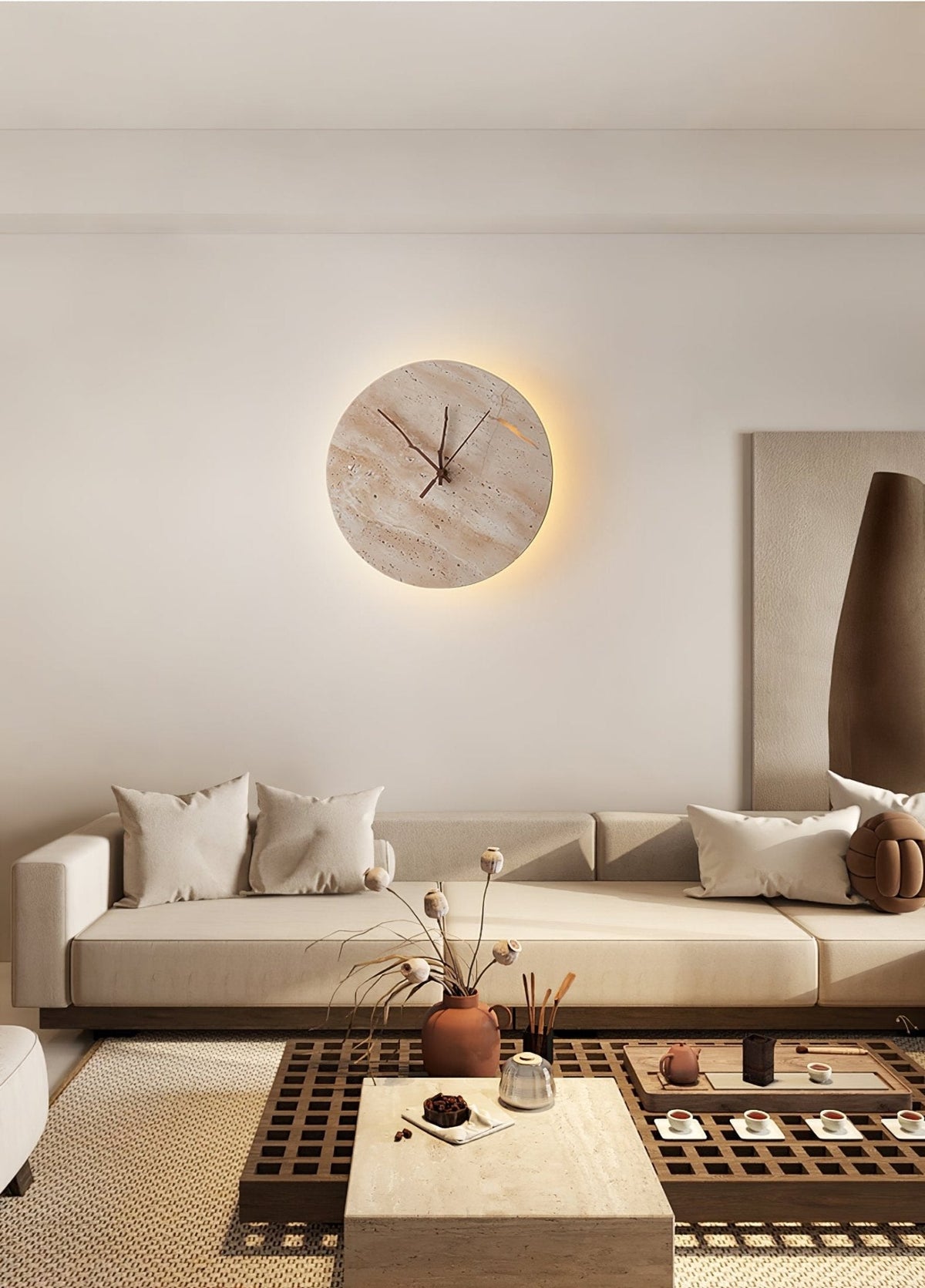 Nororielle Minimalistische Wandleuchte aus Travertin in Gelb