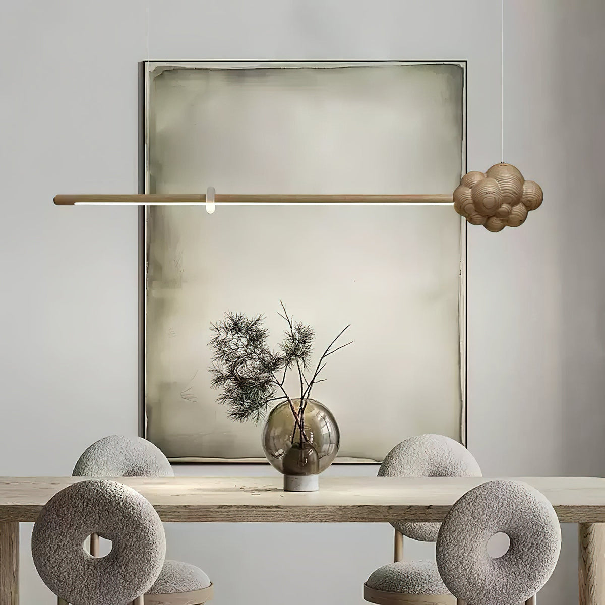 Sylisia Pendelleuchte Holzstab Wolke Minimalistisch