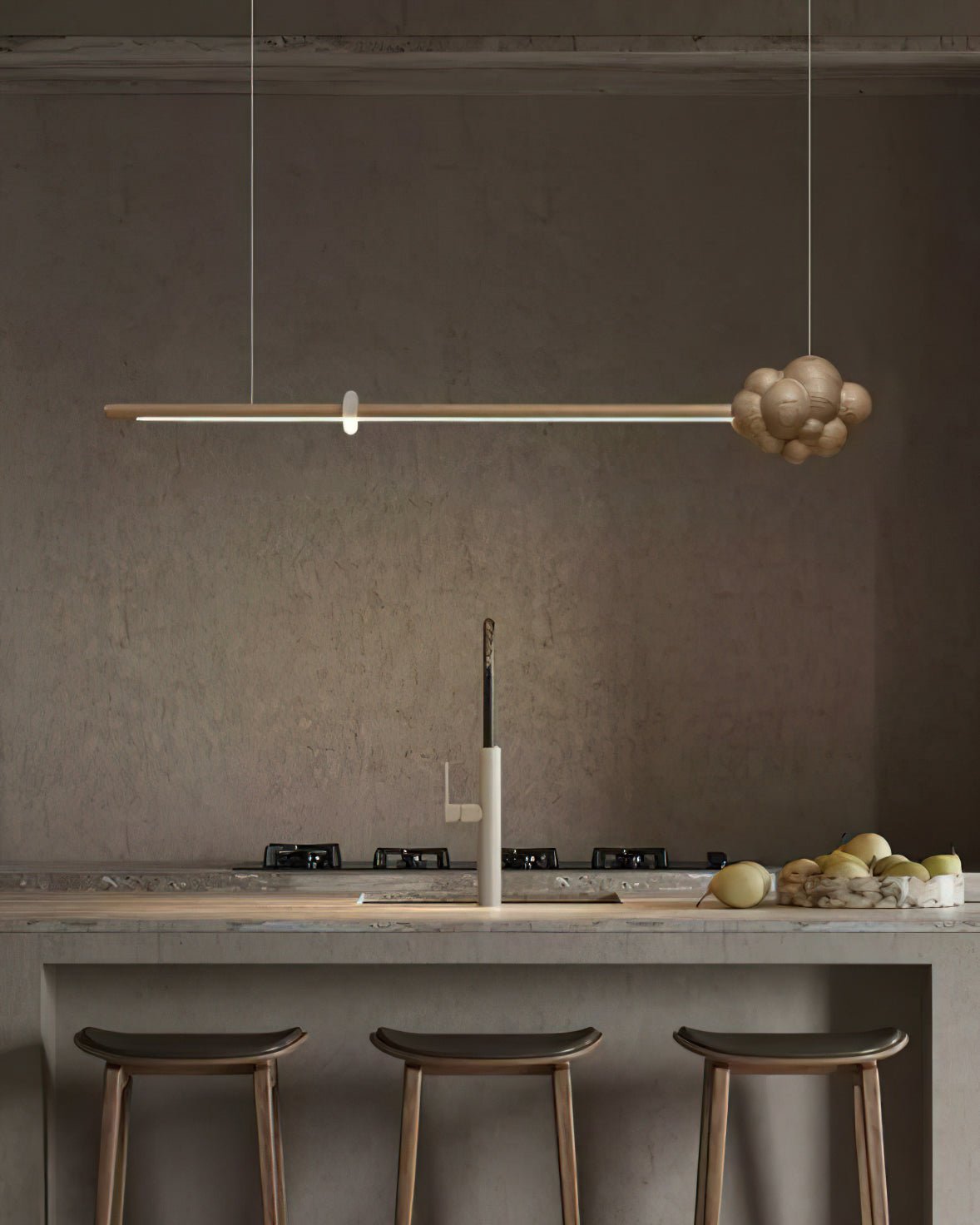 Sylisia Pendelleuchte Holzstab Wolke Minimalistisch