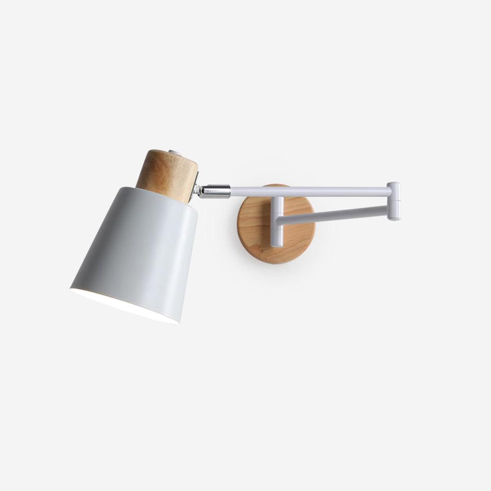 Wandleuchte mit verstellbarem Arm, Kegel-Lampenschirm und Holzfuß im modernen Stil für das Arbeitszimmer
