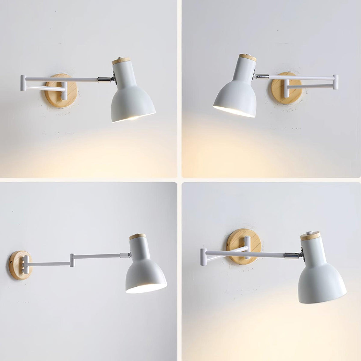 Wandleuchte mit verstellbarem Arm, Kegel-Lampenschirm und Holzfuß im modernen Stil für das Arbeitszimmer