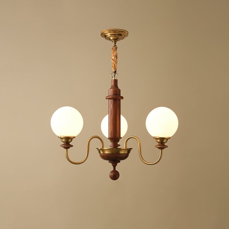 Celoira Vintage Messing Kronleuchter mit Milchglas-Kugeln
