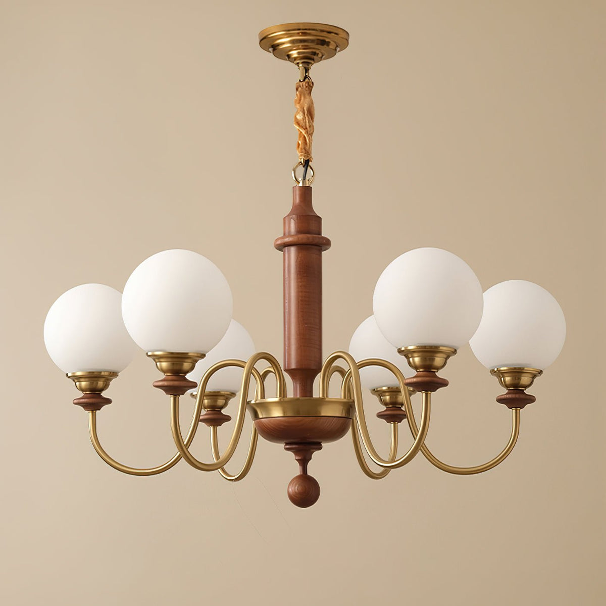 Celoira Vintage Messing Kronleuchter mit Milchglas-Kugeln