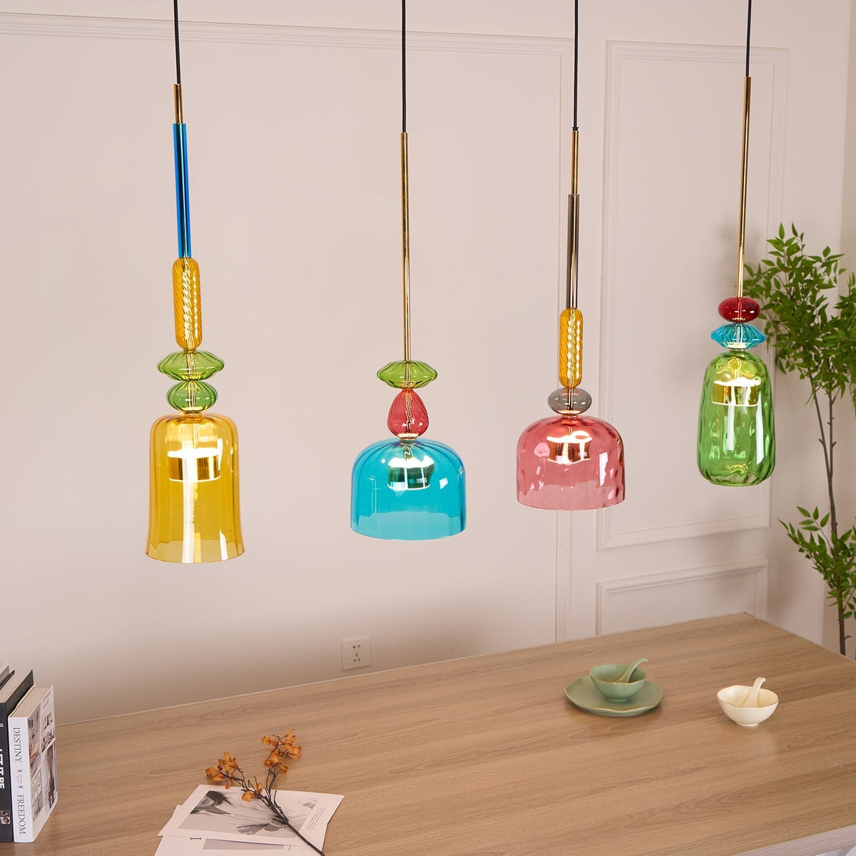 Voshan Bohemian Pendelleuchte aus Glas in Mischfarben