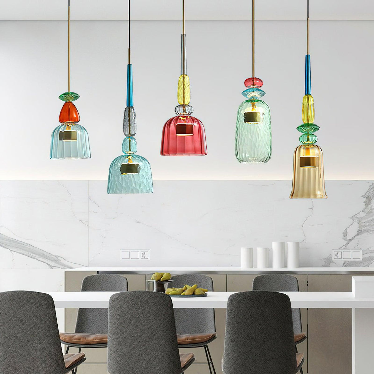 Voshan Bohemian Pendelleuchte aus Glas in Mischfarben