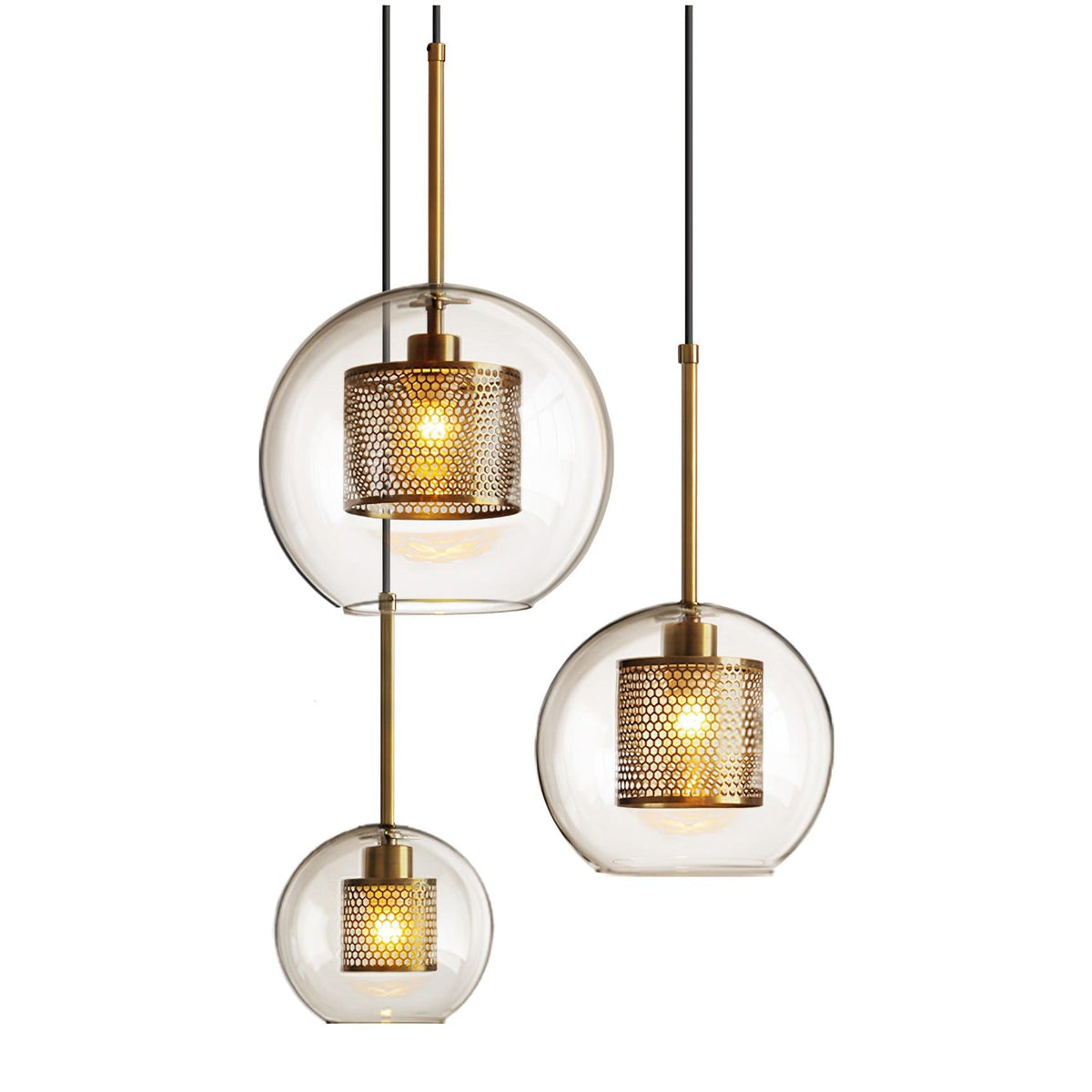 Eiruiella Pendelleuchte aus Glas mit Goldmaschenwerk für Esszimmer