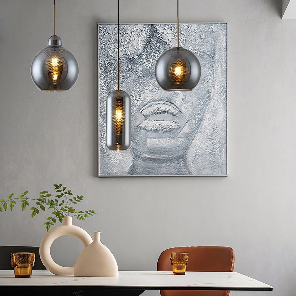 Eiruiella Pendelleuchte aus Glas mit Goldmaschenwerk für Esszimmer