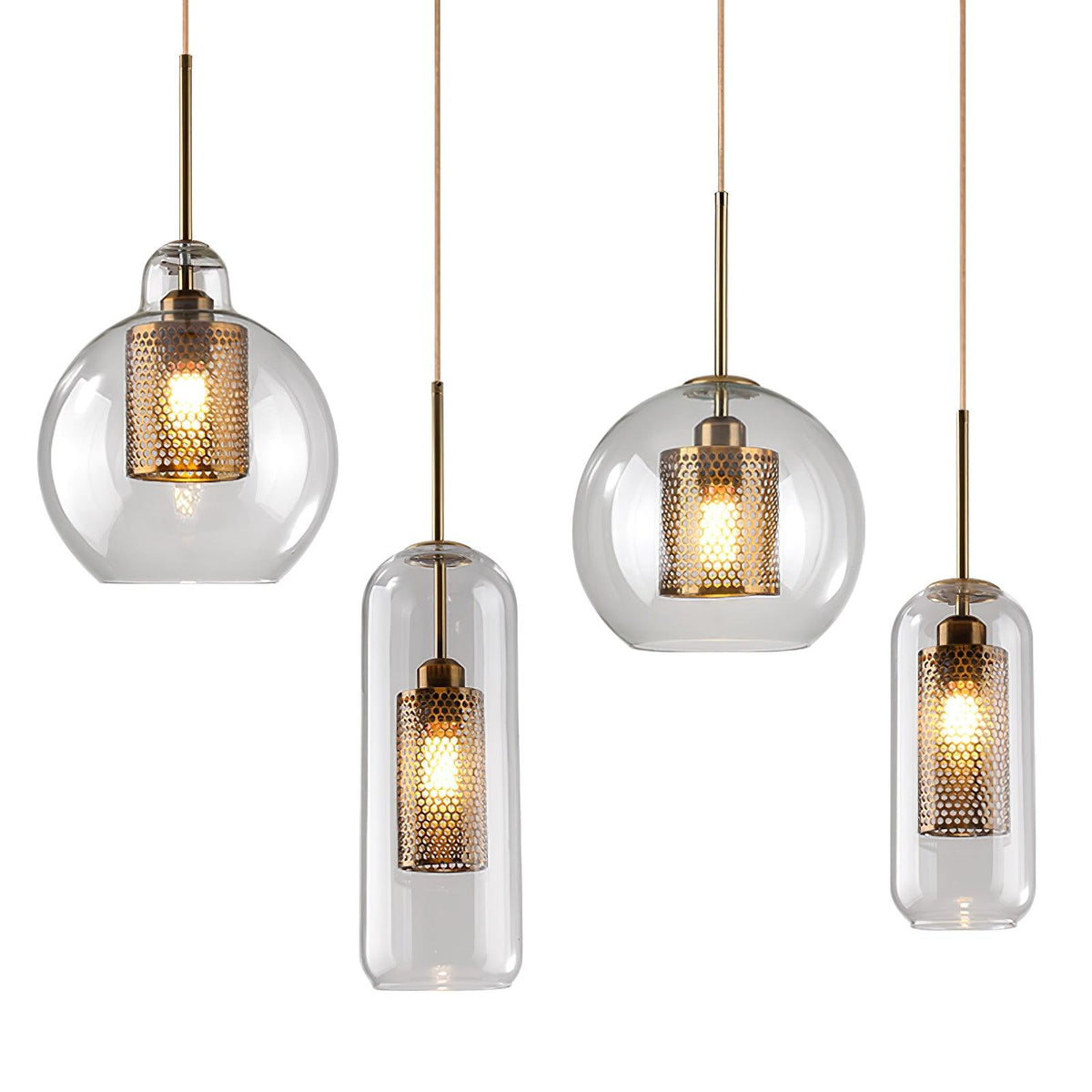 Eiruiella Pendelleuchte aus Glas mit Goldmaschenwerk für Esszimmer