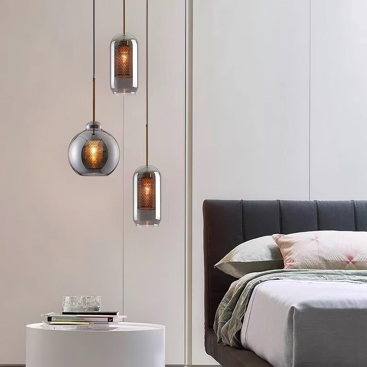 Eiruiella Pendelleuchte aus Glas mit Goldmaschenwerk für Esszimmer