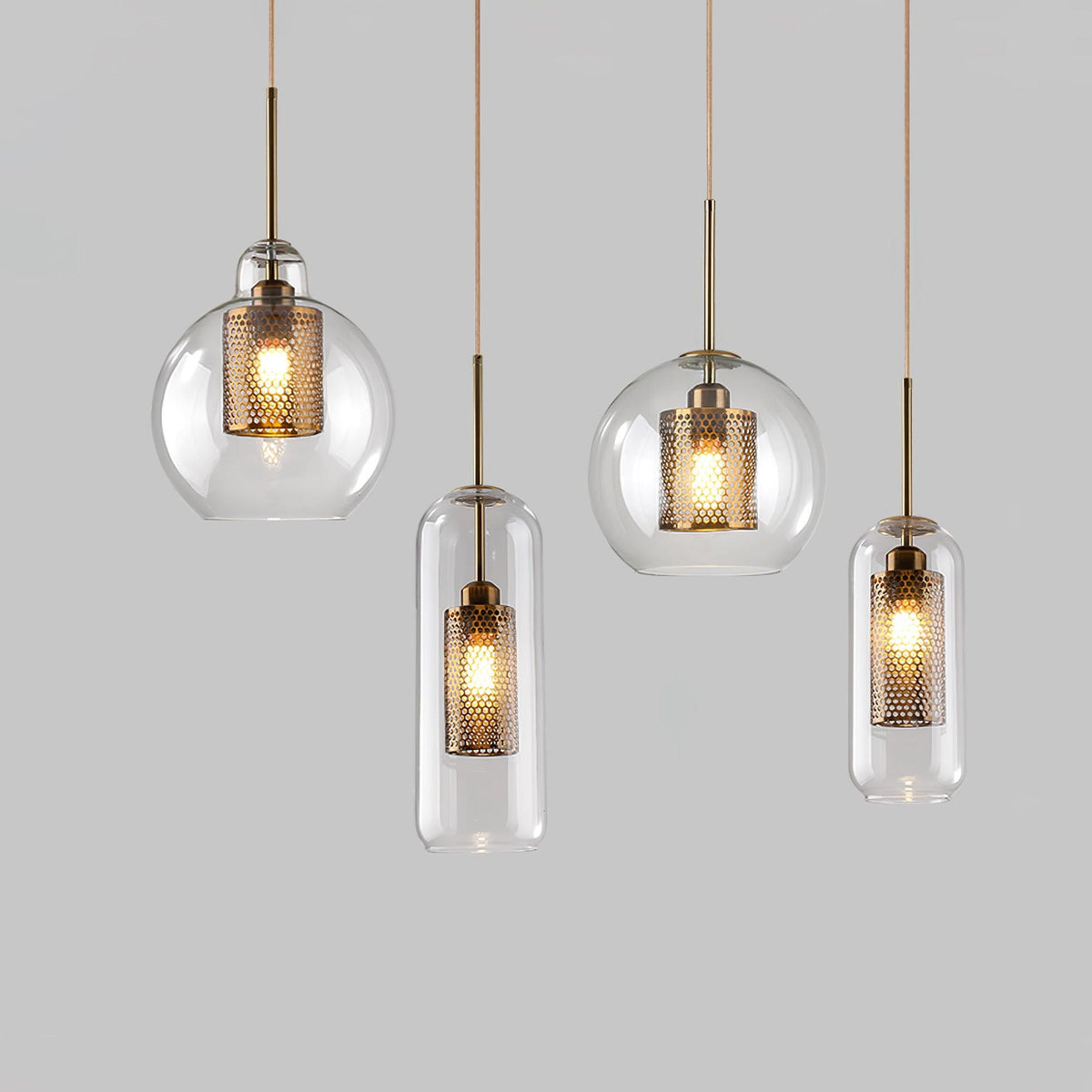 Eiruiella Pendelleuchte aus Glas mit Goldmaschenwerk für Esszimmer