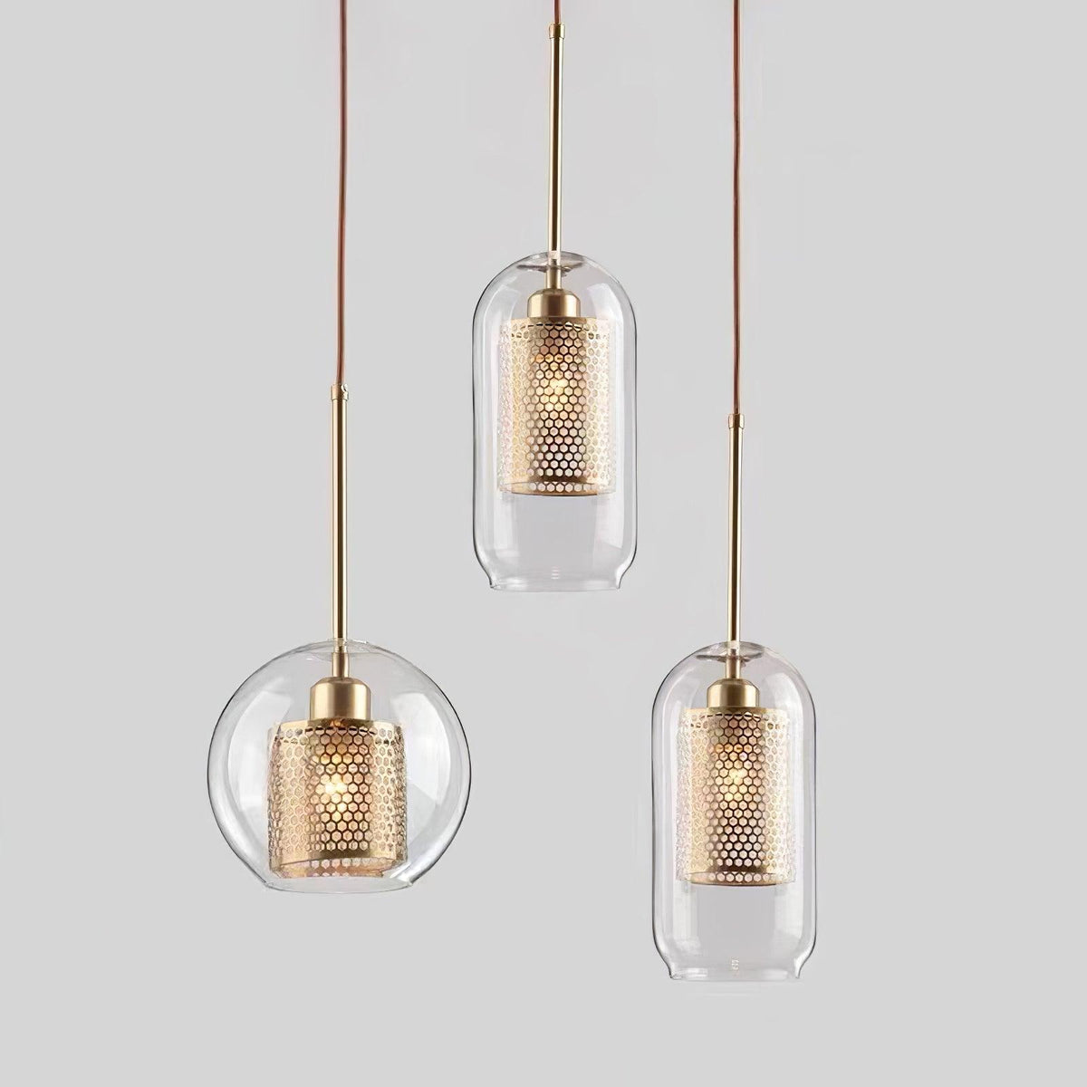 Eiruiella Pendelleuchte aus Glas mit Goldmaschenwerk für Esszimmer