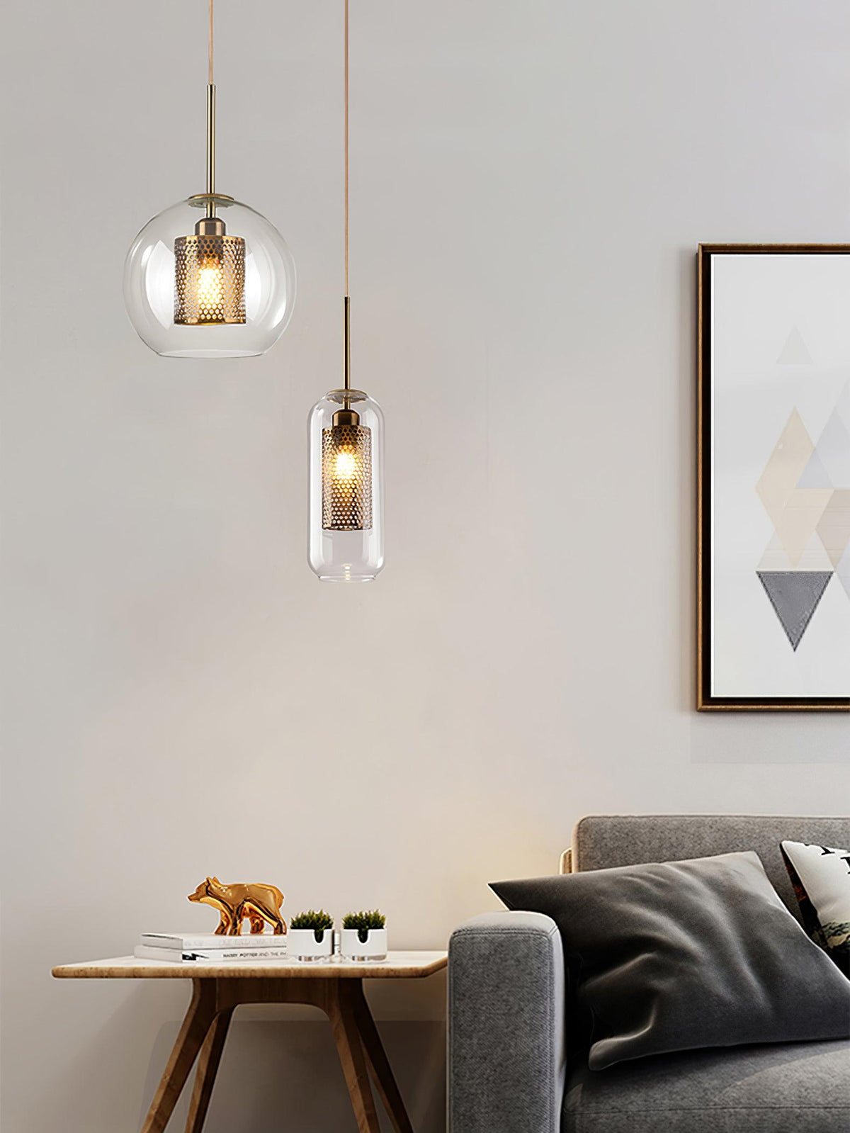 Eiruiella Pendelleuchte aus Glas mit Goldmaschenwerk für Esszimmer