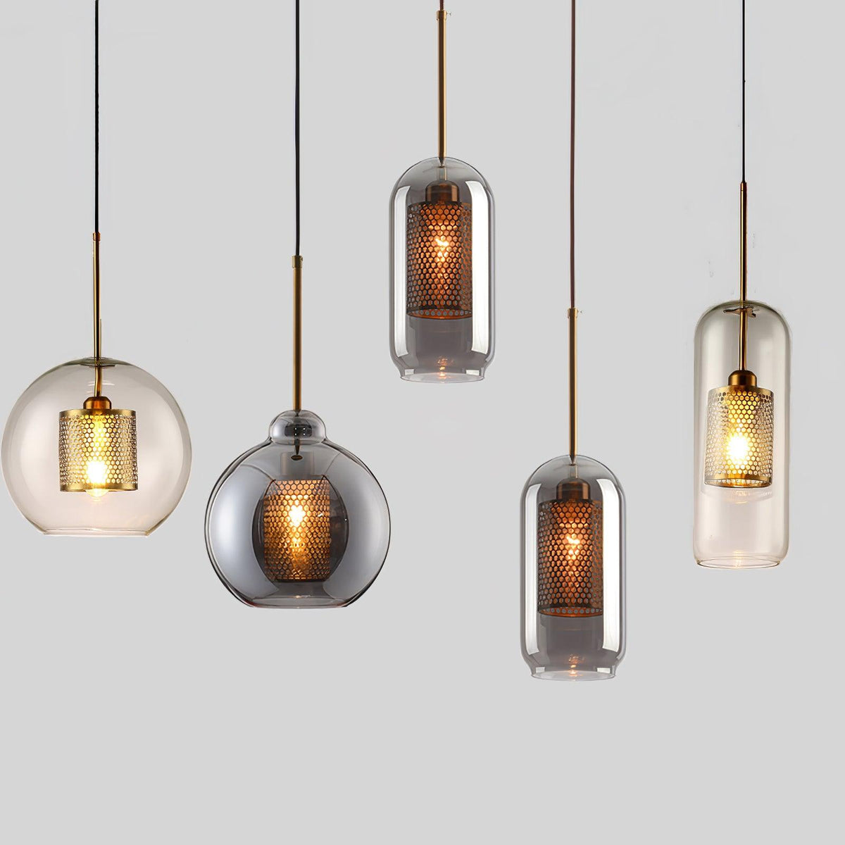 Eiruiella Pendelleuchte aus Glas mit Goldmaschenwerk für Esszimmer