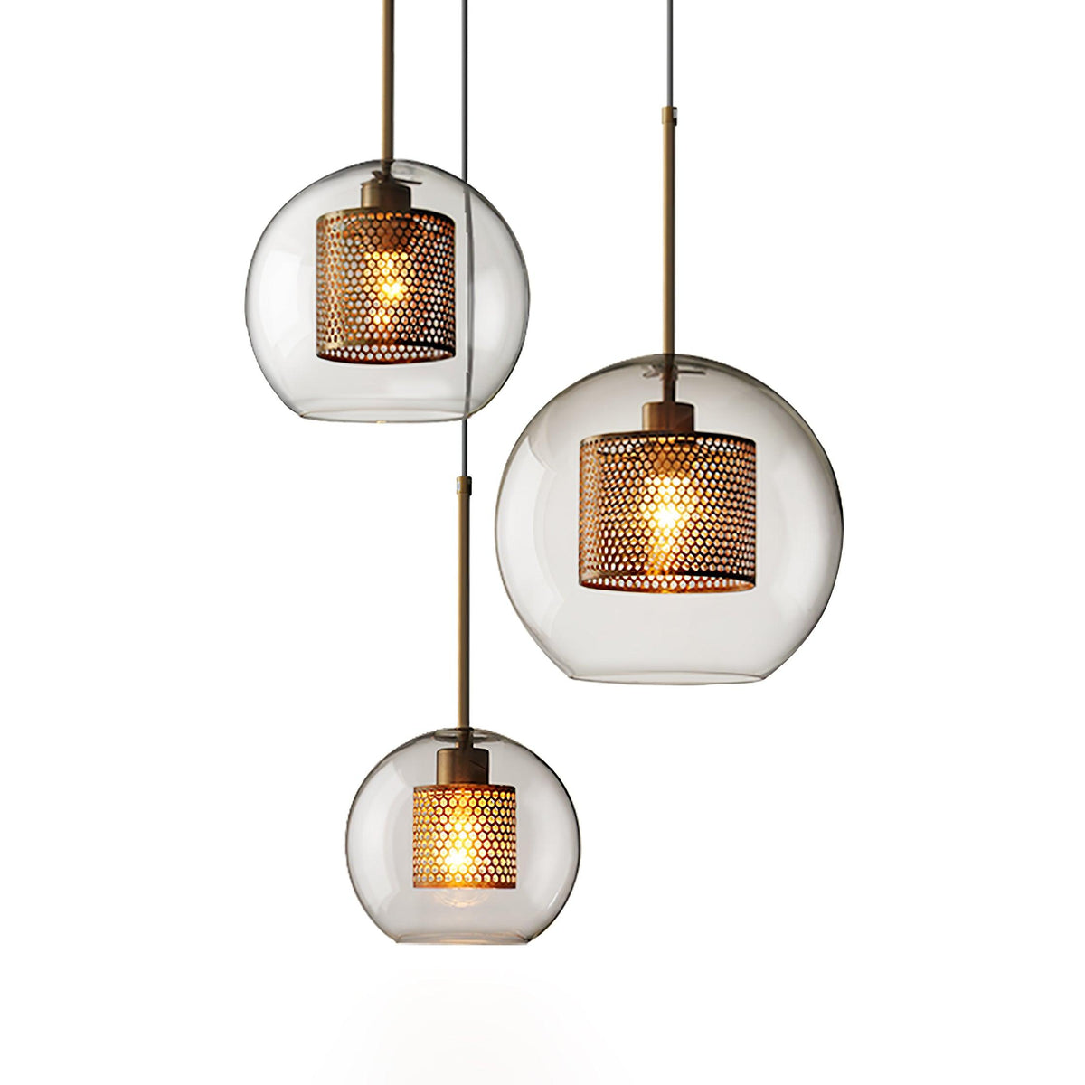 Eiruiella Pendelleuchte aus Glas mit Goldmaschenwerk für Esszimmer