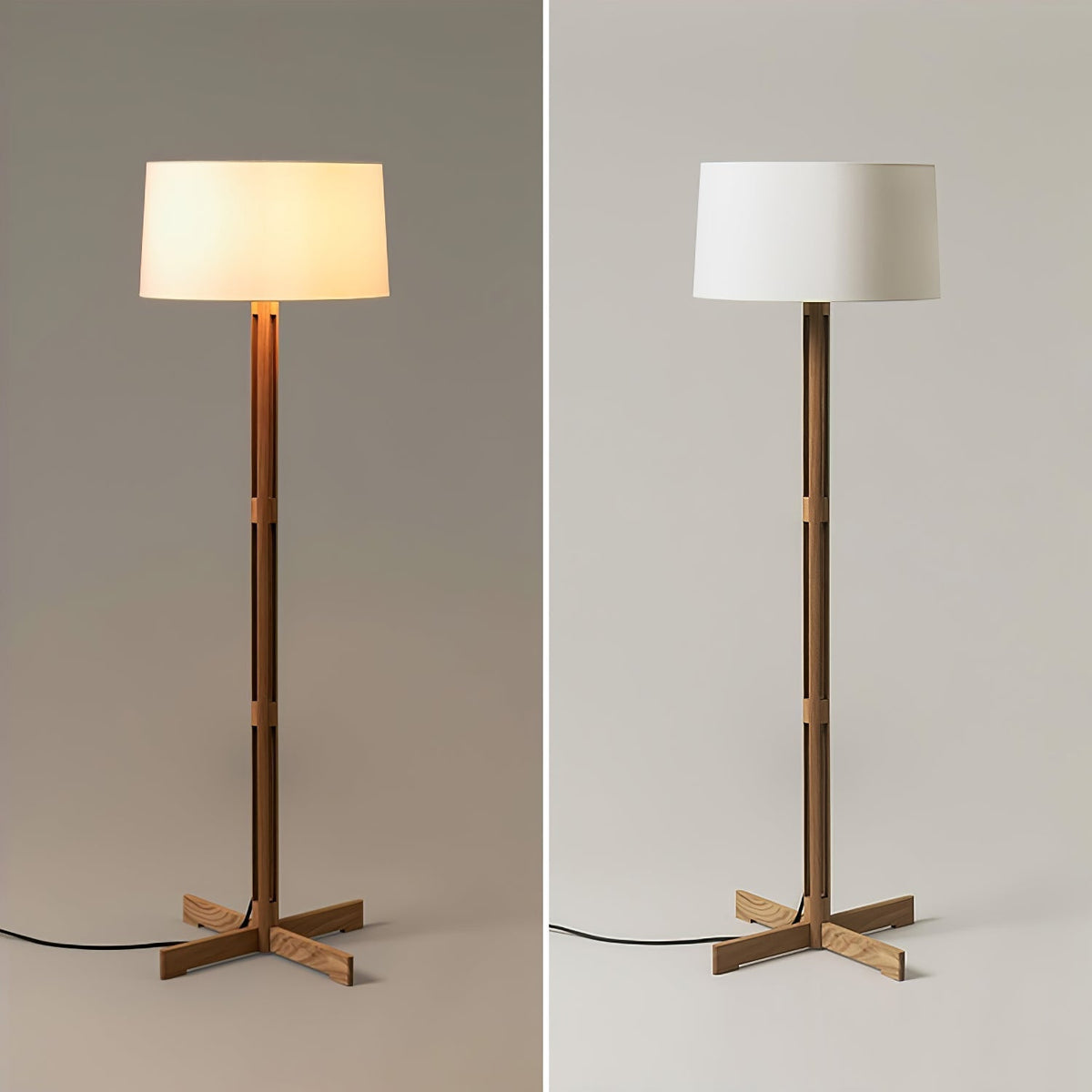 Quayen Stehleuchte aus Holz und Stoff im klassischen Stil