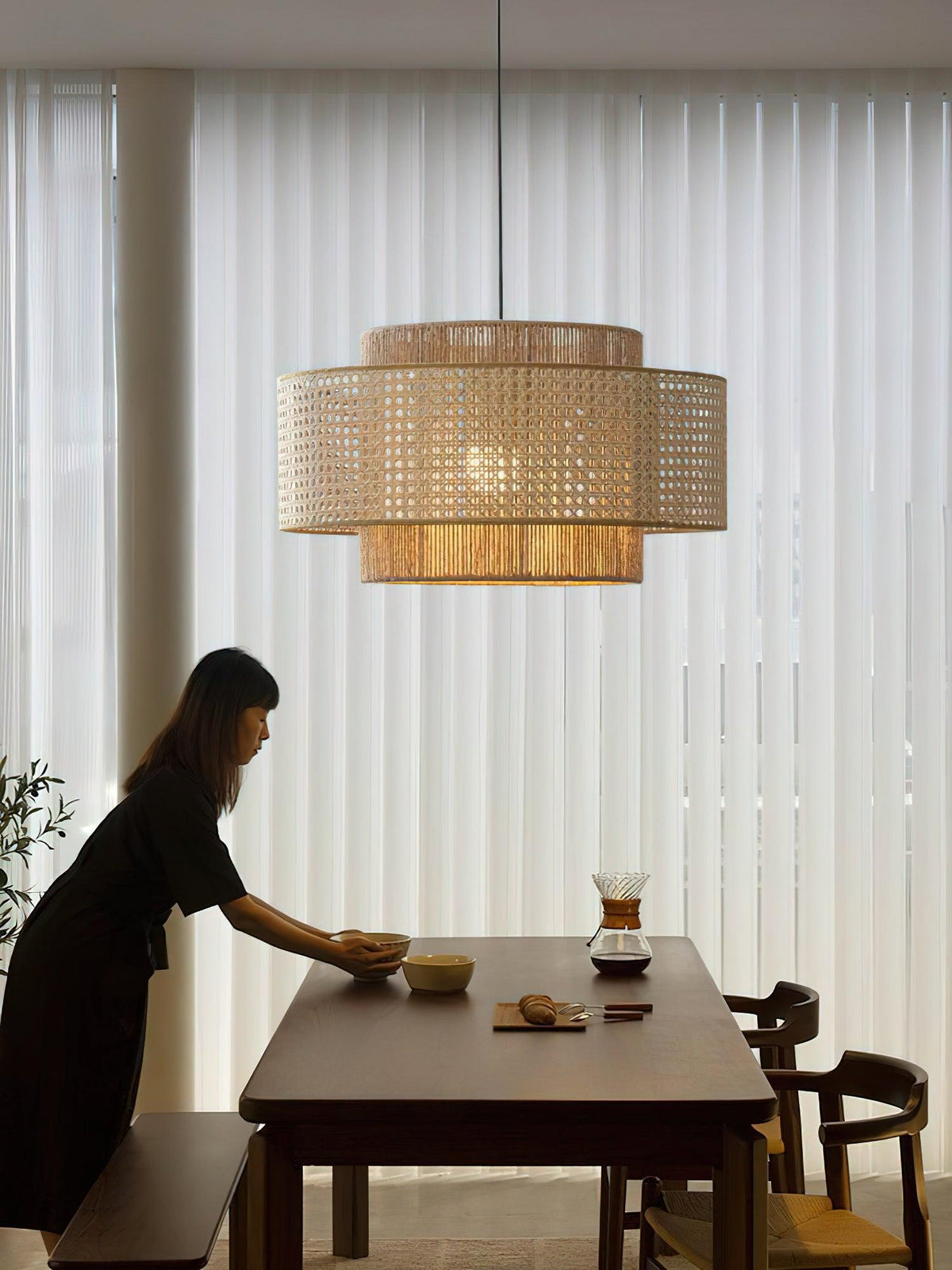 Crigen konzentrische Rattan-Pendelleuchte