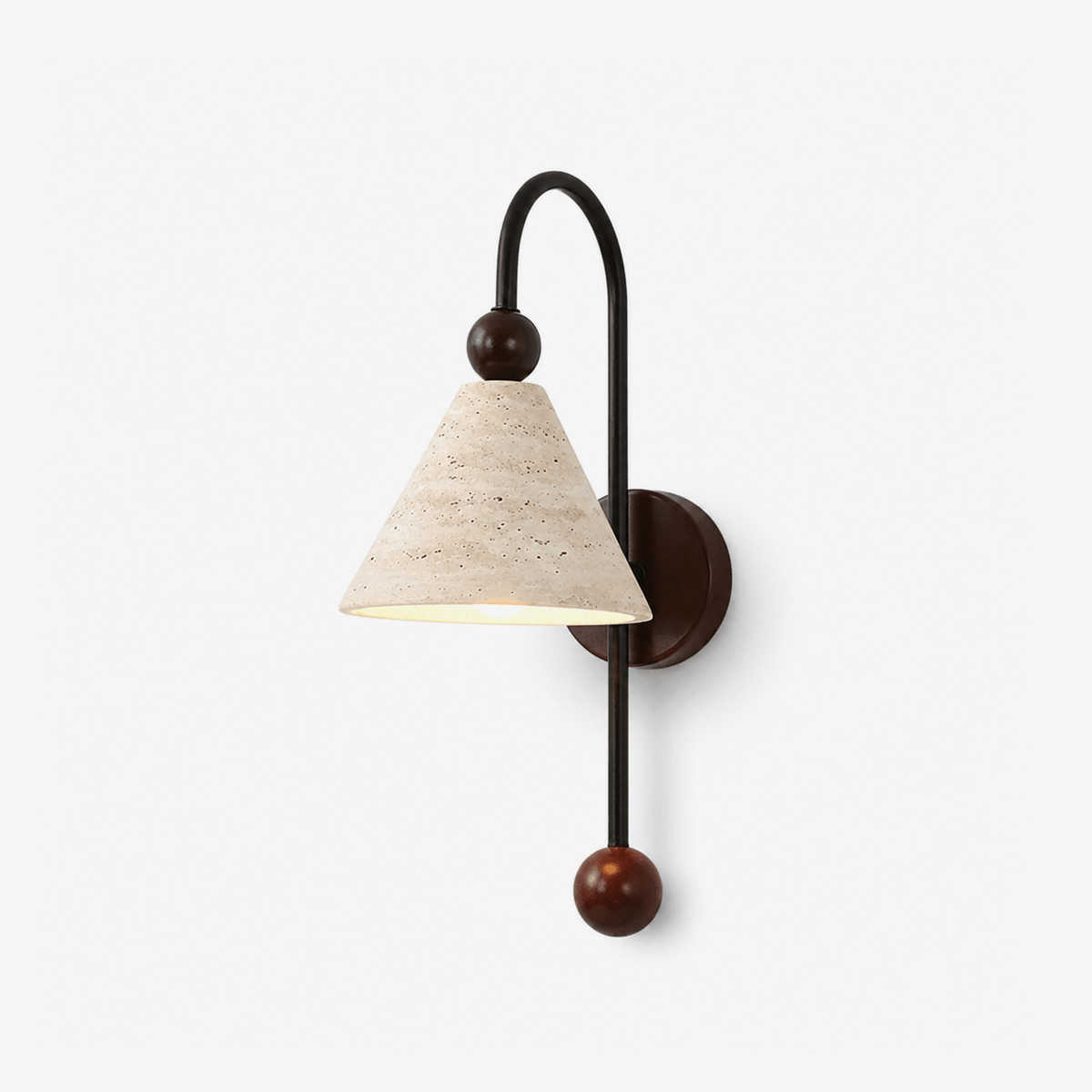 Cone Travertine Bogen-Wandleuchte aus Walnuss