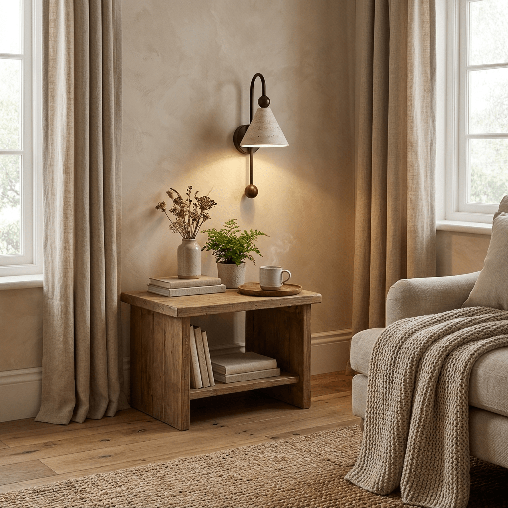 Cone Travertine Bogen-Wandleuchte aus Walnuss
