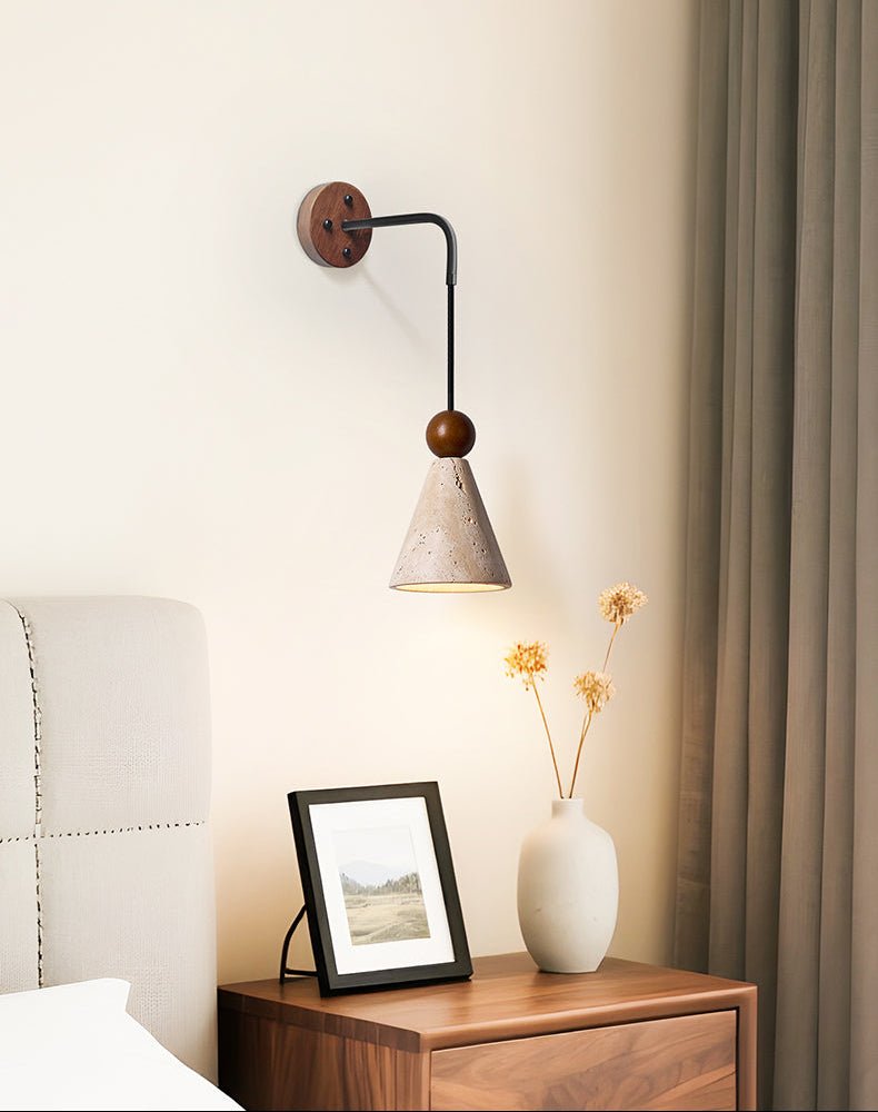 Verholt Wandleuchte Pendelleuchte aus Holz mit Holz-Kegel-Lampenschirm