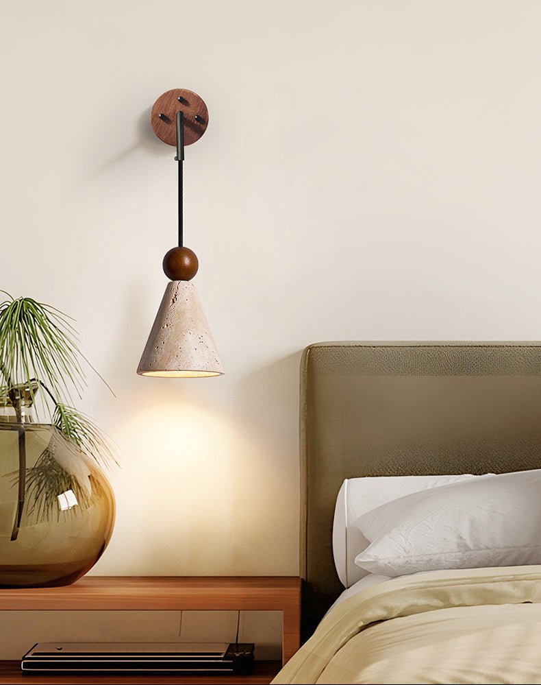 Verholt Wandleuchte Pendelleuchte aus Holz mit Holz-Kegel-Lampenschirm
