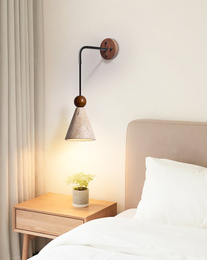 Verholt Wandleuchte Pendelleuchte aus Holz mit Holz-Kegel-Lampenschirm