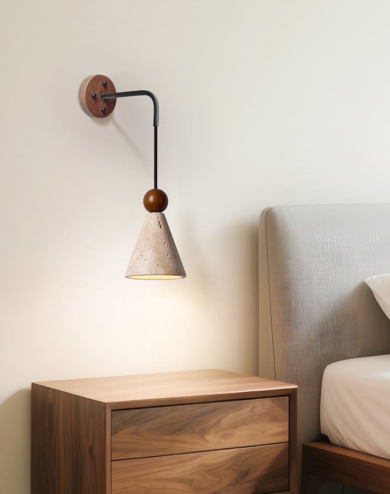 Verholt Wandleuchte Pendelleuchte aus Holz mit Holz-Kegel-Lampenschirm