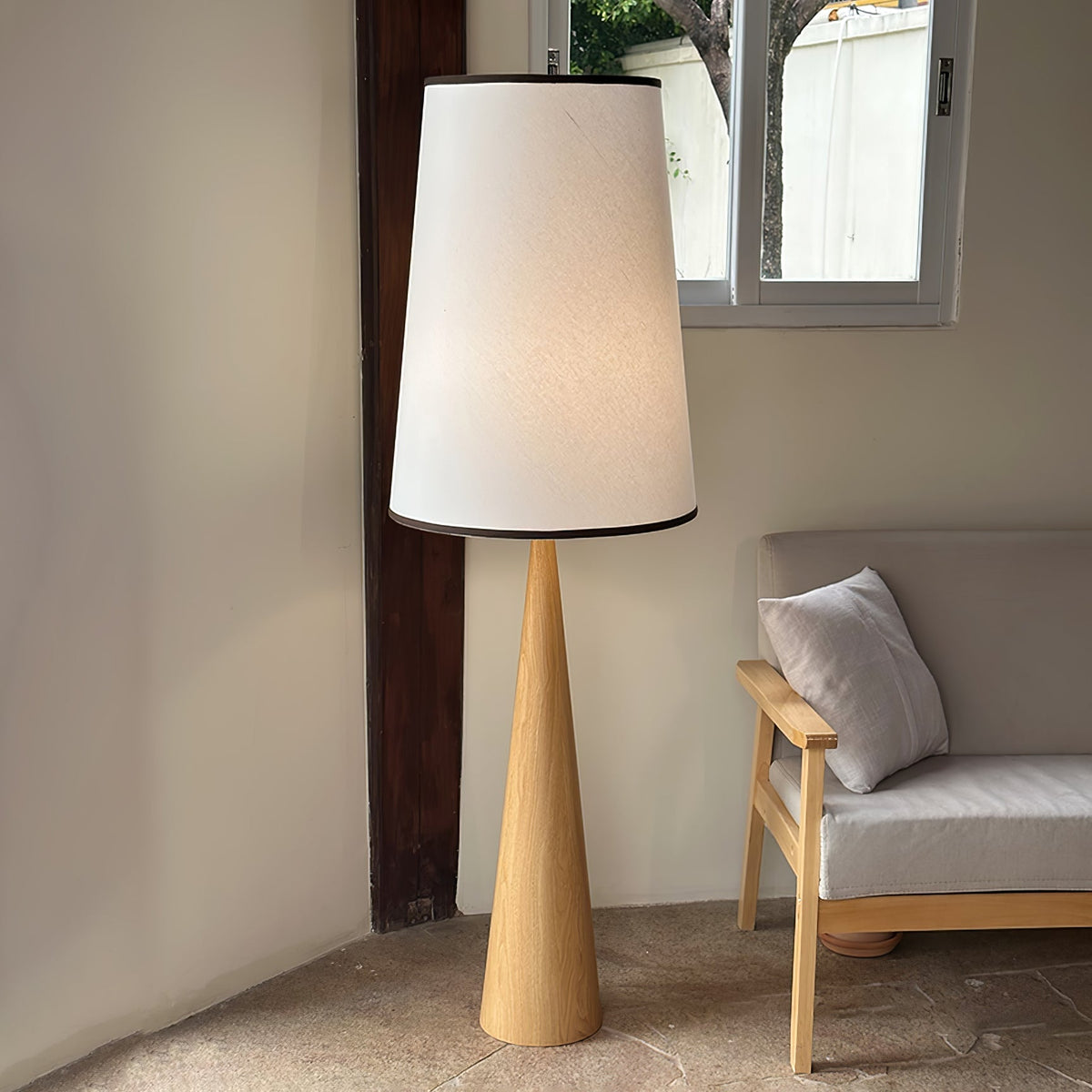 ConeLite Minimalistische Stehleuchte und mit hydrographischem Holz-Holzmaser- und Lampenschirm