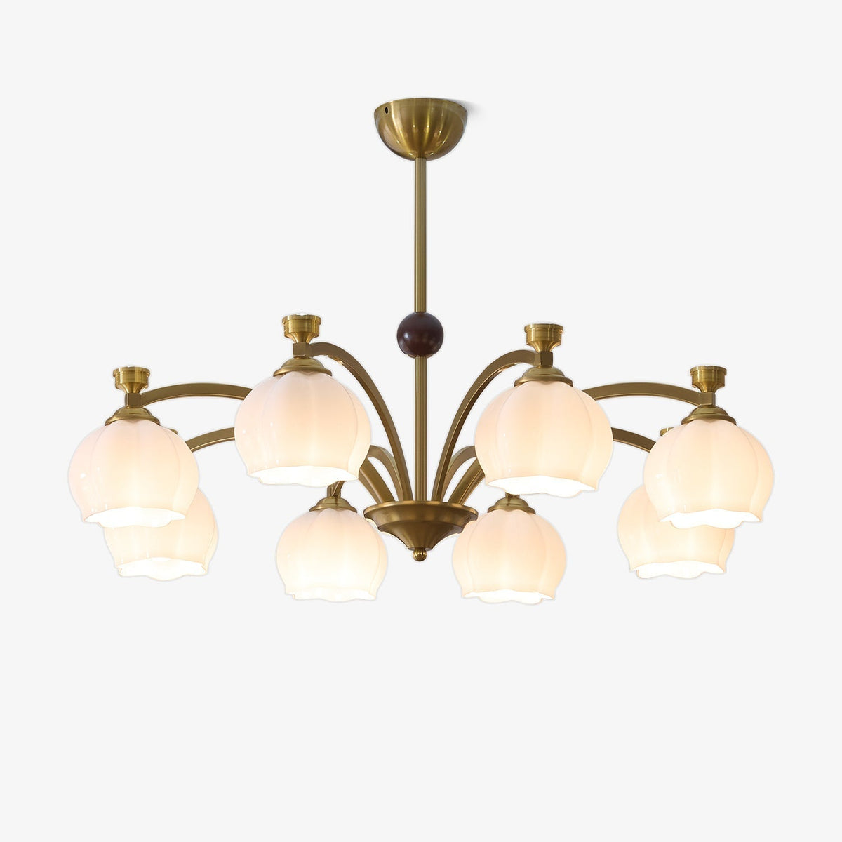 Alshaarae Kronleuchter aus Holz und Glas im traditionellen Premium-Arc-Design