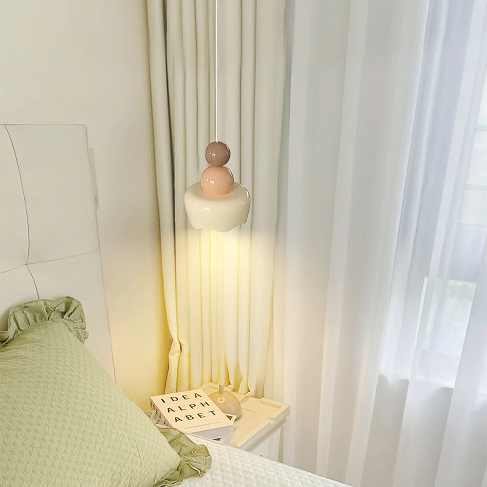 Valentina Design LED Pendelleuchte Creme Harz Schlaf/Wohnzimmer