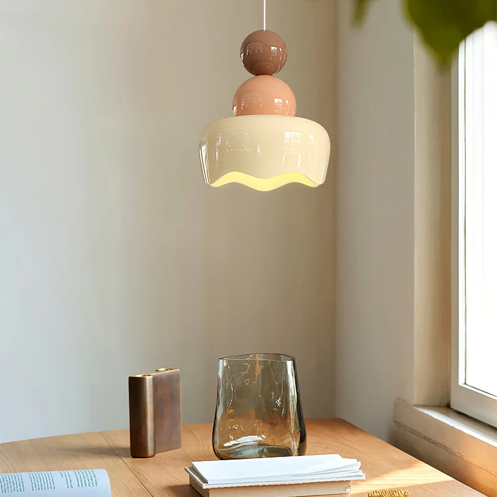 Valentina Design LED Pendelleuchte Creme Harz Schlaf/Wohnzimmer