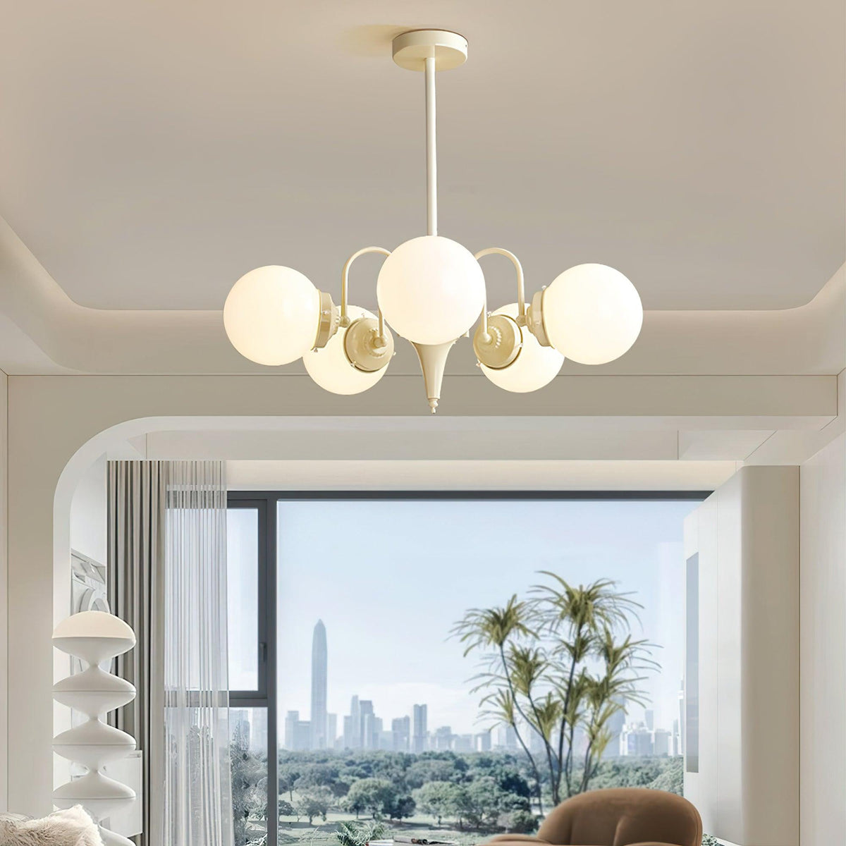 Elauian Kronleuchter Kugel Schirm Creme modern