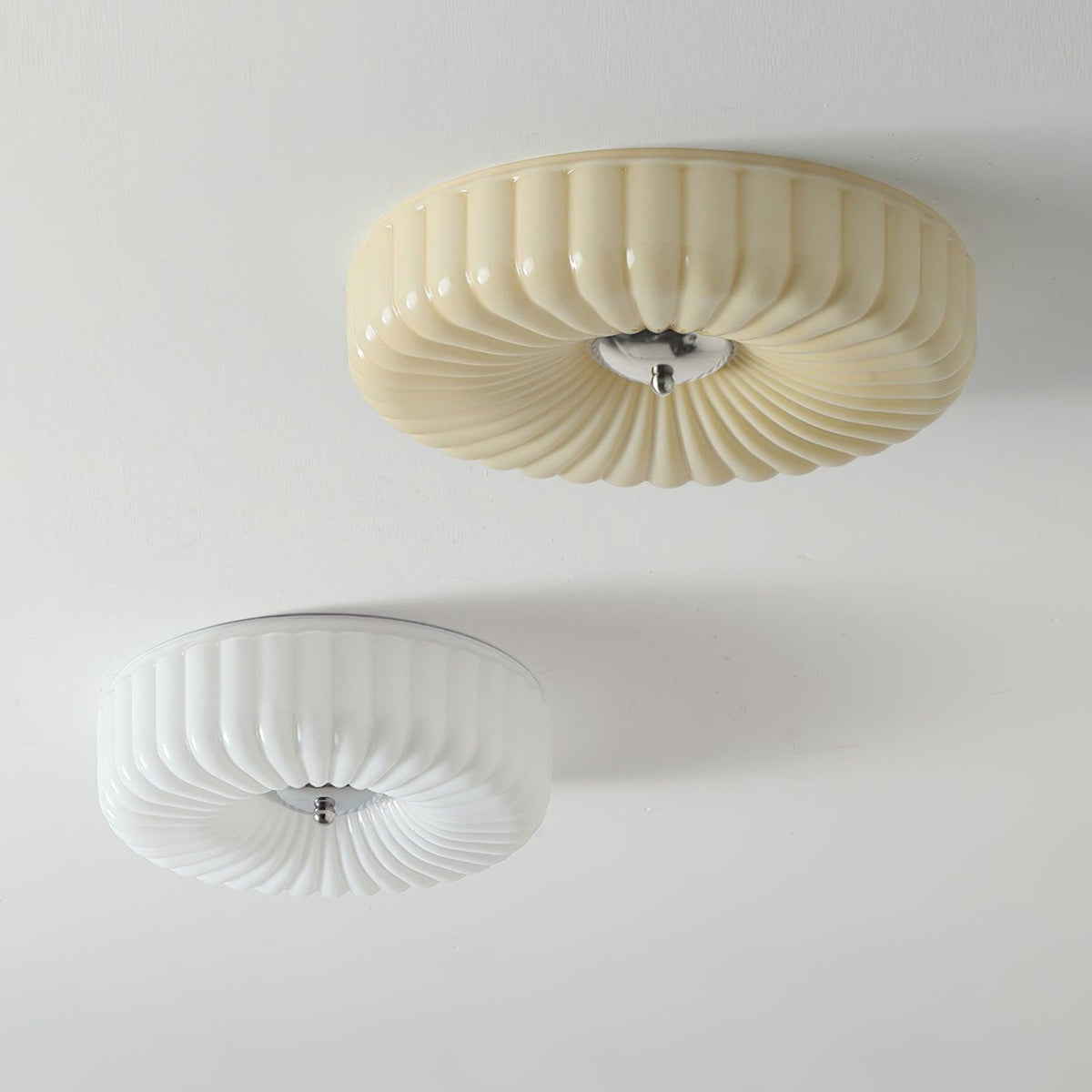 Mivone flache Deckenleuchte aus Milchglas mit Retro-Rippenstruktur