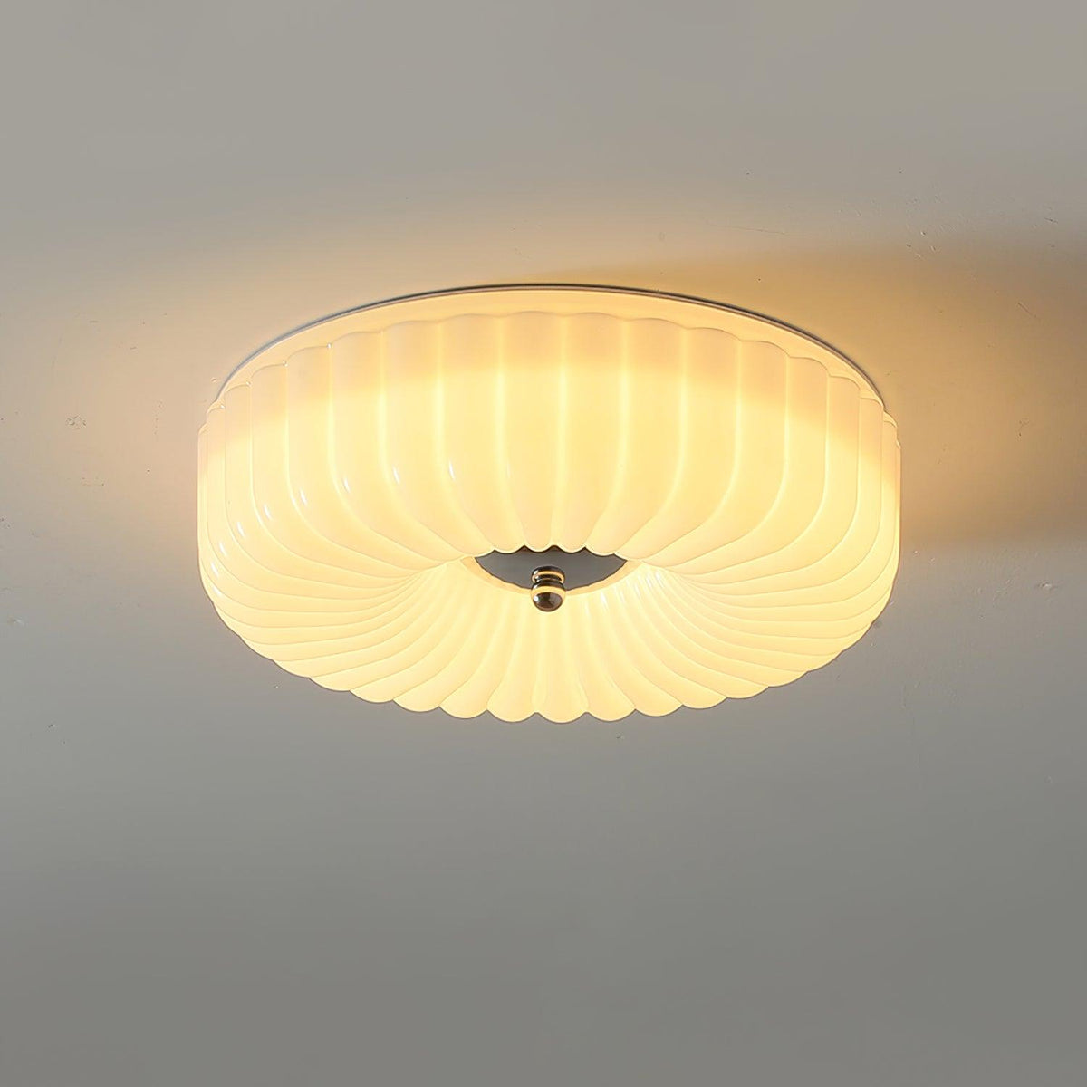Mivone flache Deckenleuchte aus Milchglas mit Retro-Rippenstruktur