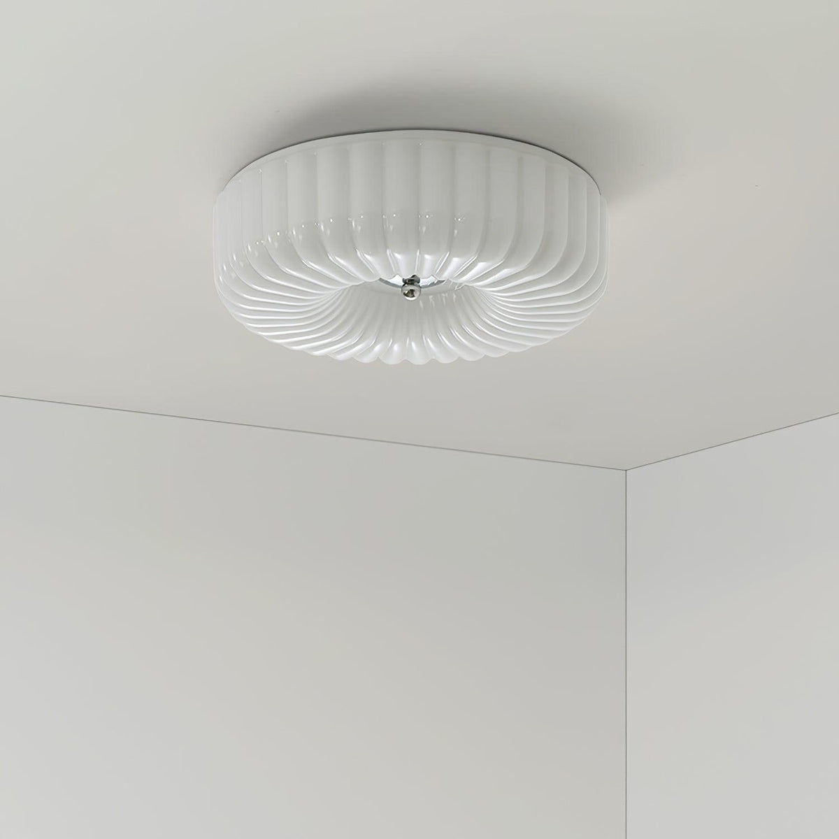 Mivone flache Deckenleuchte aus Milchglas mit Retro-Rippenstruktur