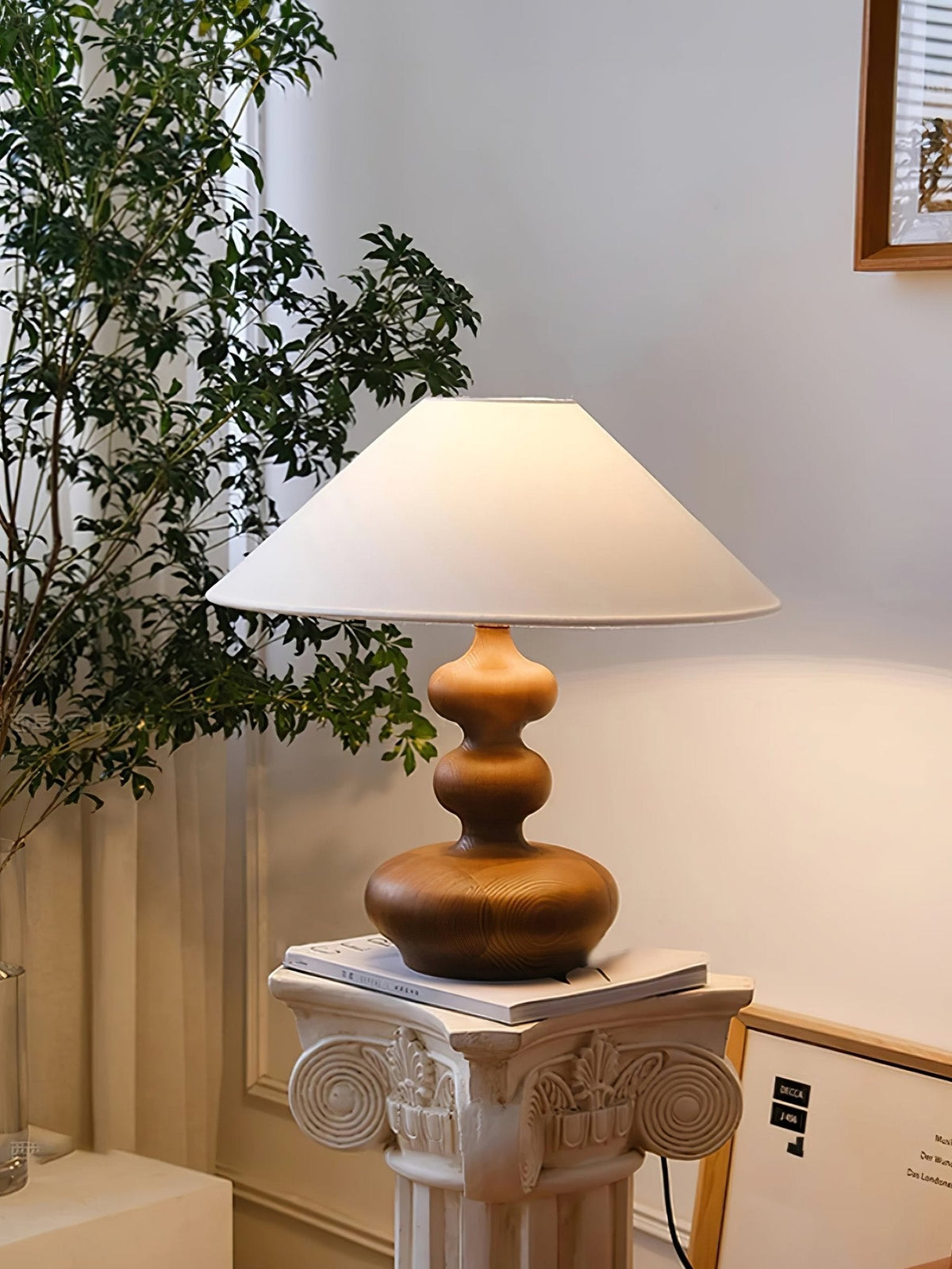 Vominex Tischleuchte aus Holz und Stoff im Vintage-Stil