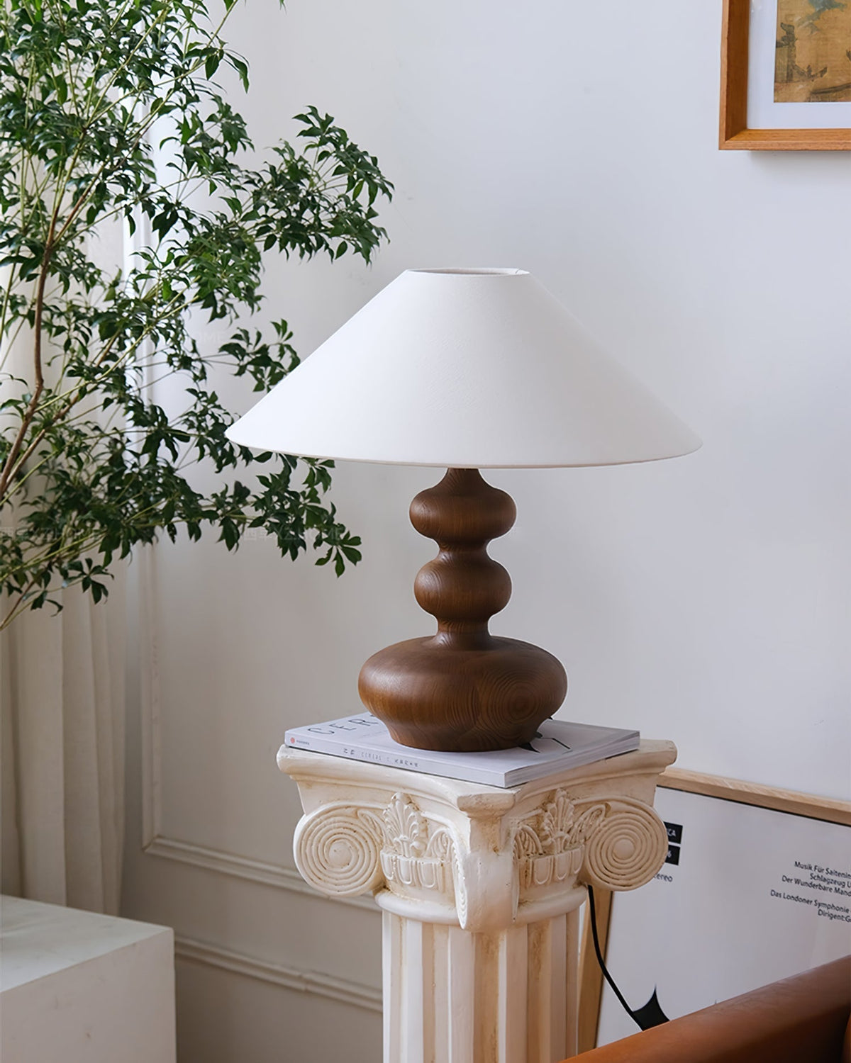 Vominex Tischleuchte aus Holz und Stoff im Vintage-Stil