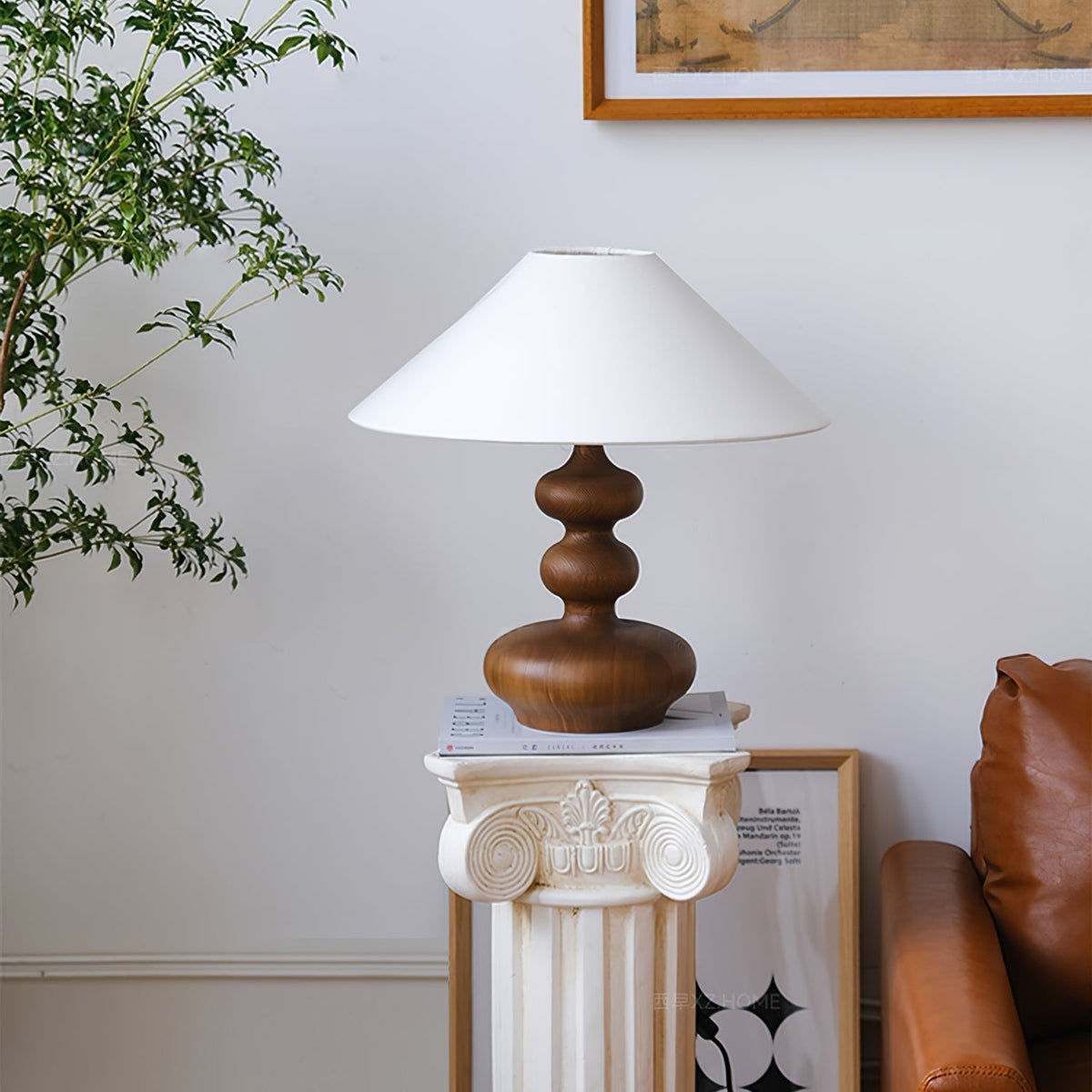 Vominex Tischleuchte aus Holz und Stoff im Vintage-Stil