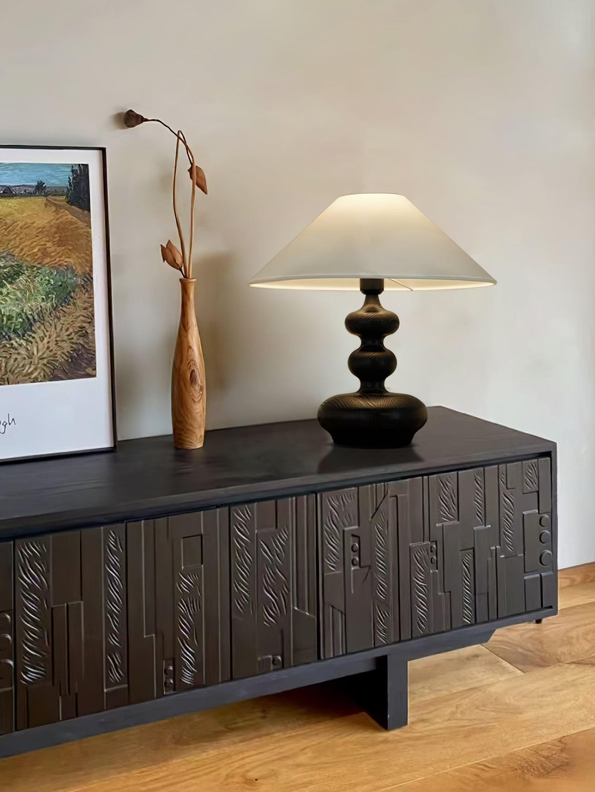Vominex Tischleuchte aus Holz und Stoff im Vintage-Stil